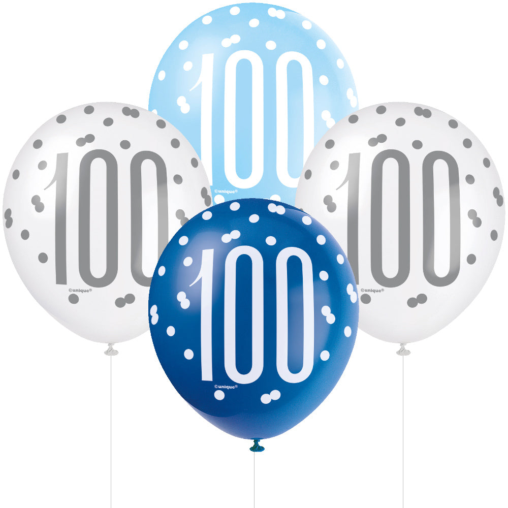 Glitz Blue & Silver 100th Birthday Balloons
