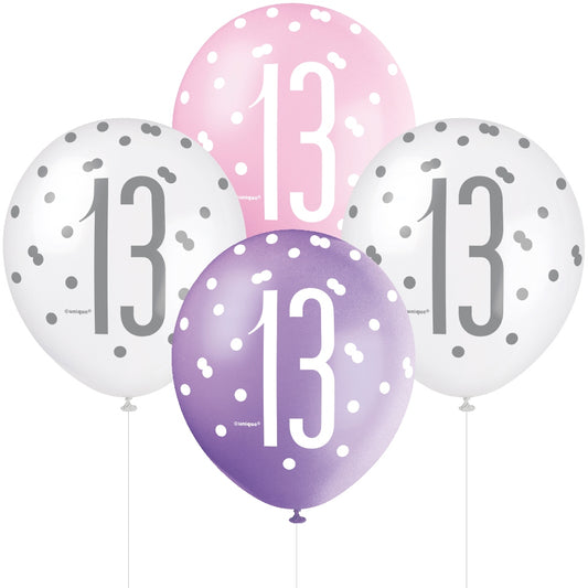 Glitz Pink & Silver 13th Birthday Balloons