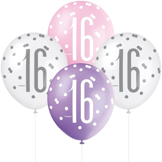 Glitz Pink & Silver 16th Birthday Balloons