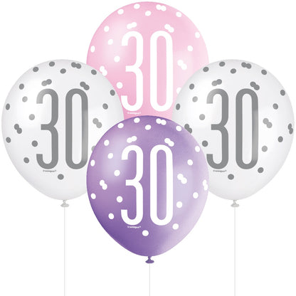 Glitz Pink & Silver 30th Birthday Balloons