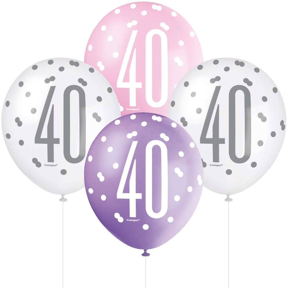 Glitz Pink & Silver 40th Birthday Balloons