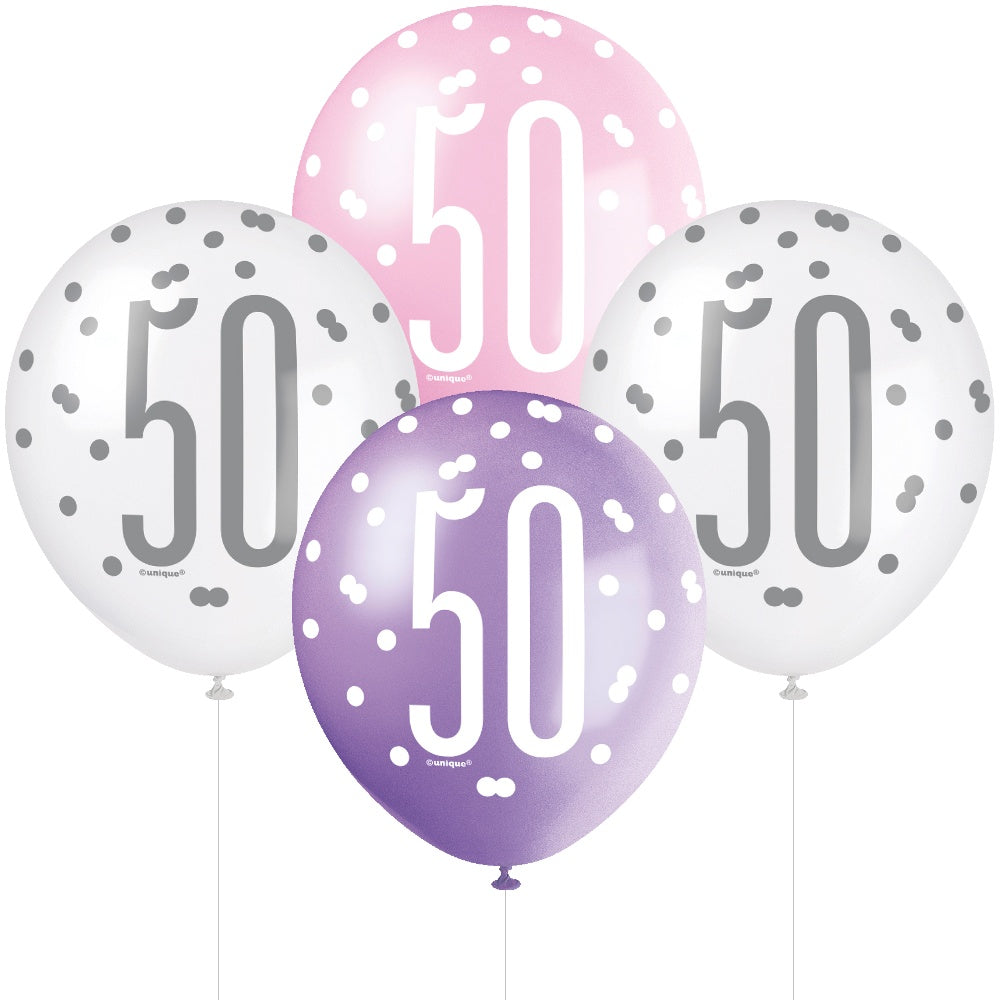 Glitz Pink & Silver 50th Birthday Balloons