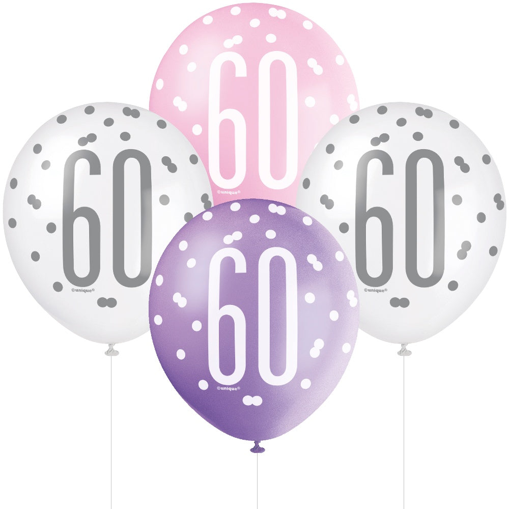 Glitz Pink & Silver 60th Birthday Balloons
