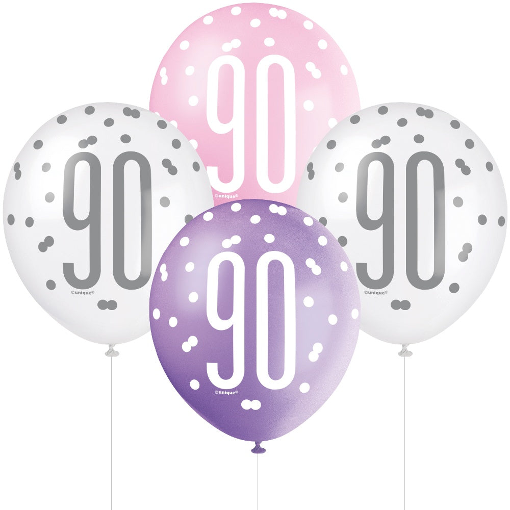 Glitz Pink & Silver 90th Birthday Balloons