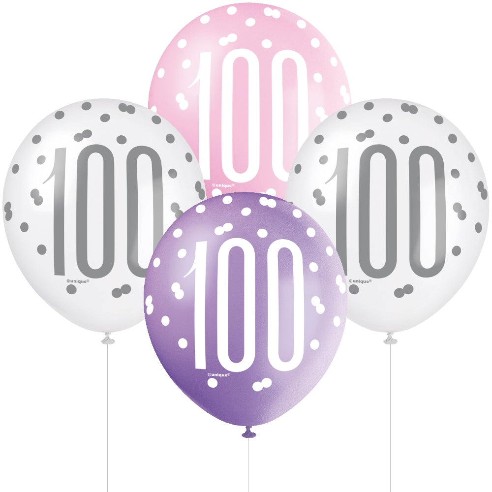 Glitz Pink & Silver 100th Birthday Balloons