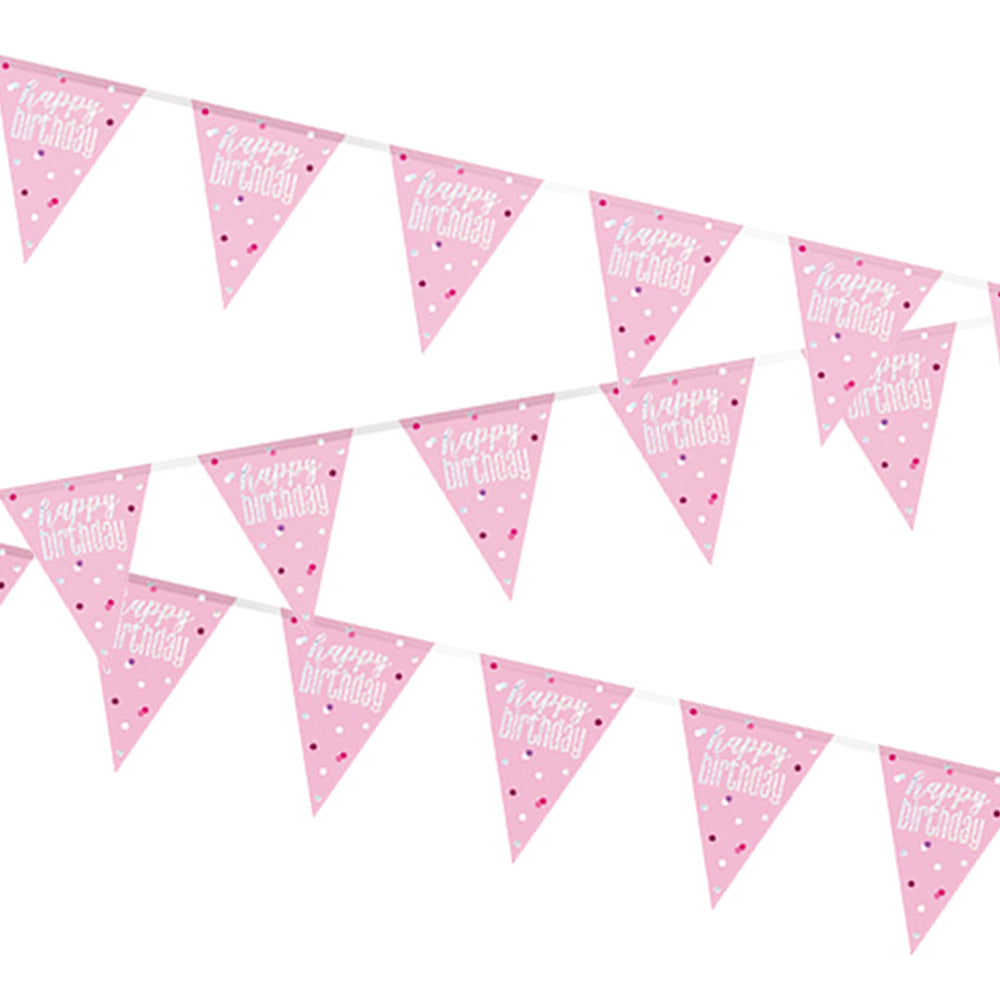 Glitz Pink & Silver Happy Birthday Flag Bunting