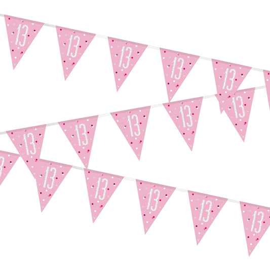 Glitz Pink & Silver 13th Birthday Flag Bunting
