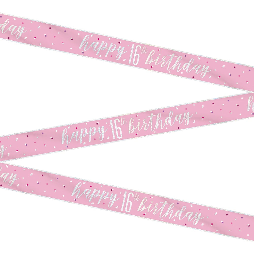 Glitz Pink & Silver 16th Birthday Banner
