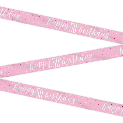 Glitz Pink & Silver 50th Birthday Banner