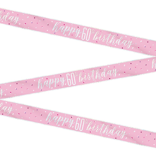 Glitz Pink & Silver 60th Birthday Banner
