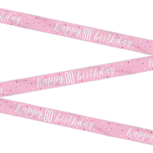 Glitz Pink & Silver 80th Birthday Banner