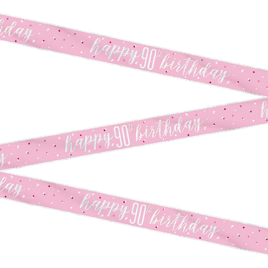 Glitz Pink & Silver 90th Birthday Banner