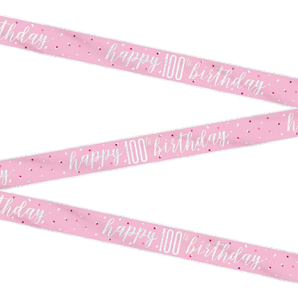 Glitz Pink & Silver 100th Birthday Banner