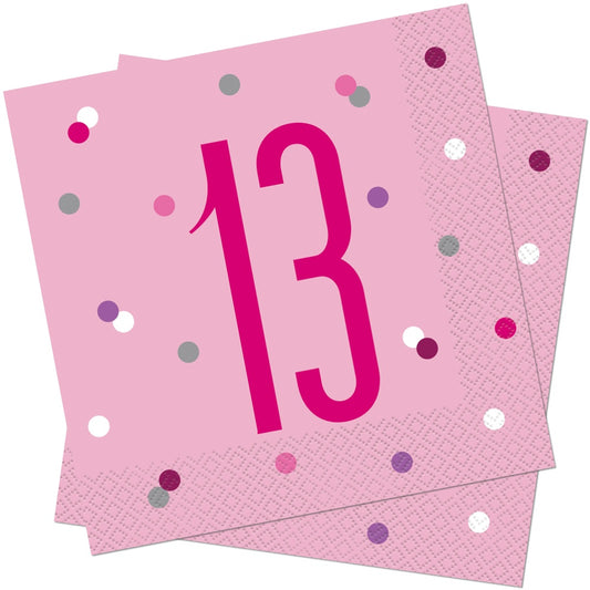 Glitz Pink & Silver 13th Birthday Napkins