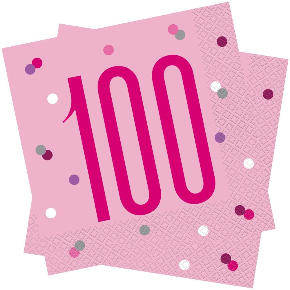 Glitz Pink & Silver 100th Birthday Napkins