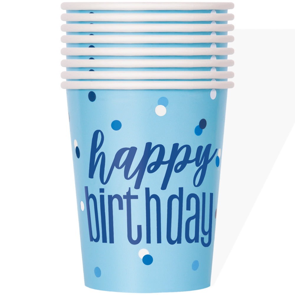 Glitz Blue & Silver Happy Birthday Cups