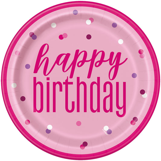 Glitz Pink & Silver 9" Happy Birthday Plates