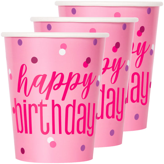 Glitz Pink & Silver Happy Birthday Cups
