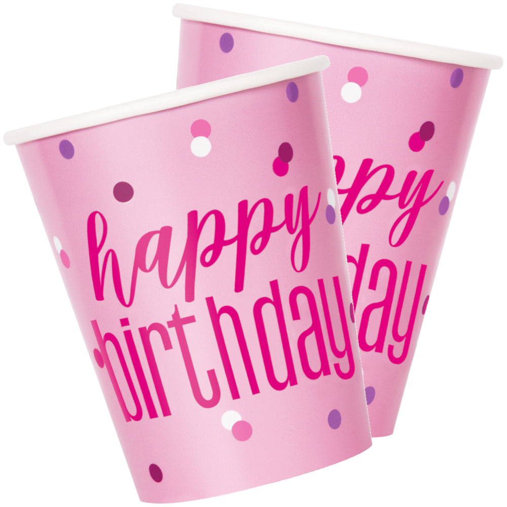 Glitz Pink & Silver Happy Birthday Cups