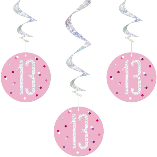 Glitz Pink & Silver 13th Birthday Hanging Decorations