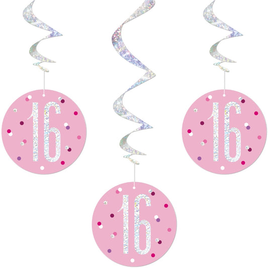 Glitz Pink & Silver 16th Birthday Hanging Decorations