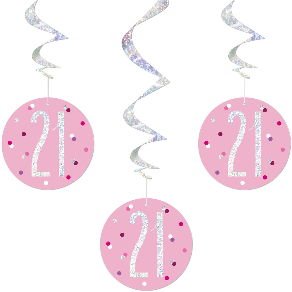 Glitz Pink & Silver 21st Birthday Hanging Decorations