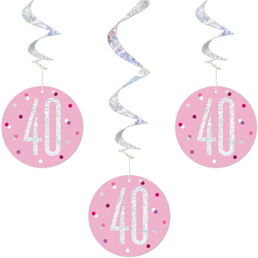 Glitz Pink & Silver 40th Birthday Hanging Decorations