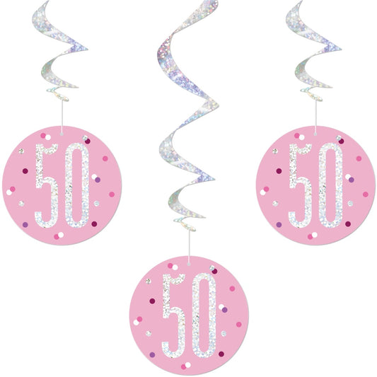 Glitz Pink & Silver 50th Birthday Hanging Decorations