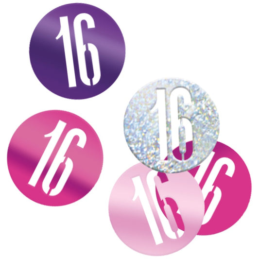 Glitz Pink & Silver 16th Birthday Confetti
