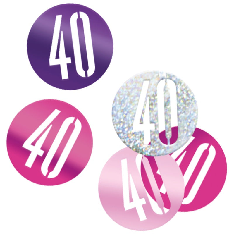 Glitz Pink & Silver 40th Birthday Confetti