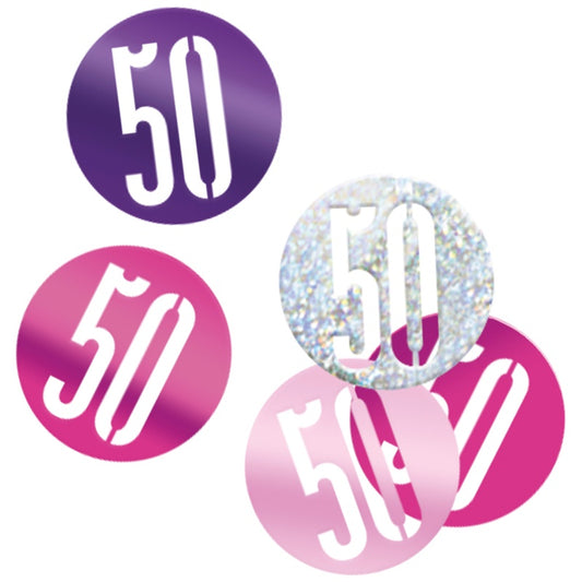 Glitz Pink & Silver 50th Birthday Confetti