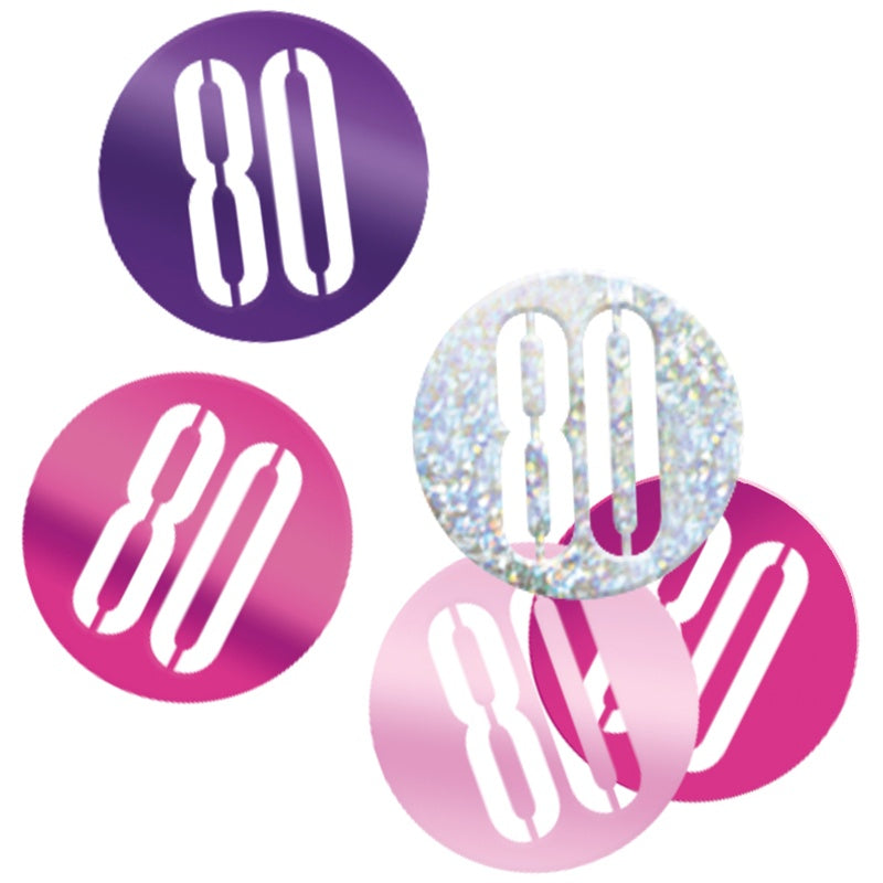 Glitz Pink & Silver 80th Birthday Confetti