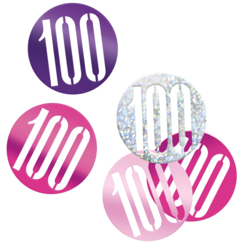 Glitz Pink & Silver 100th Birthday Confetti