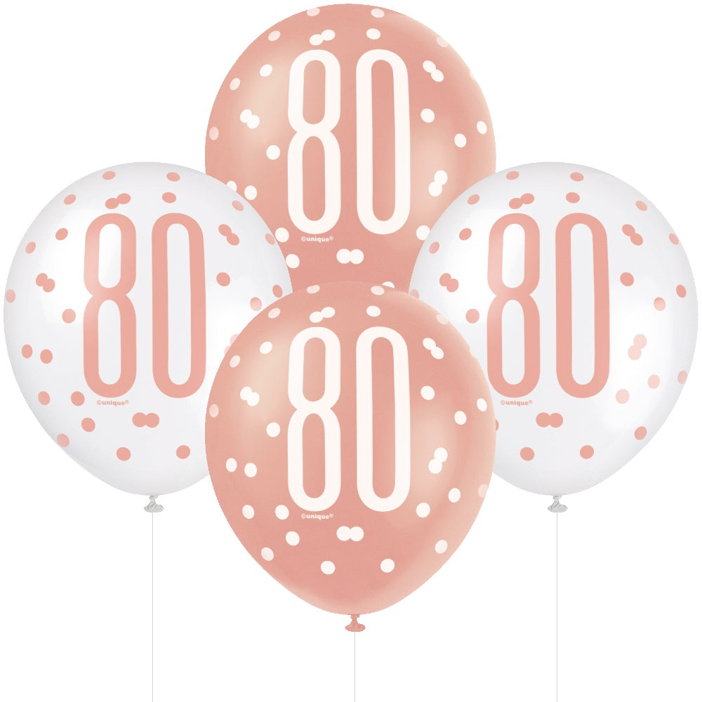 Glitz Rose Gold 80th Birthday Balloons