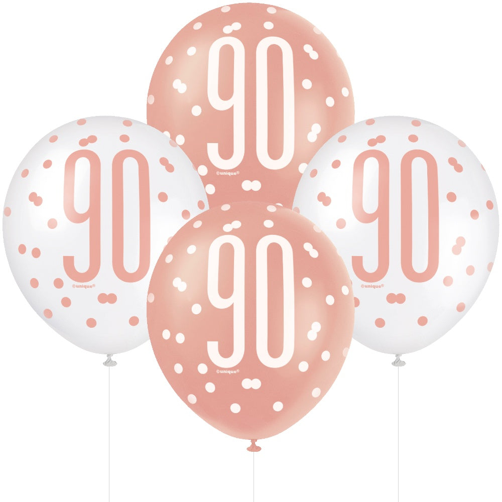 Glitz Rose Gold 90th Birthday Balloons