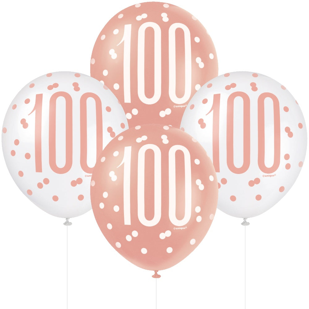 Glitz Rose Gold 100th Birthday Balloons