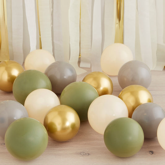 Gold Chrome, Olive Green, Grey & Nude Balloon Mosaic Balloon Pack
