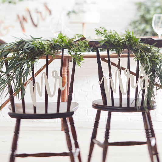 Wooden Mr & Mrs Wedding Chair Signs