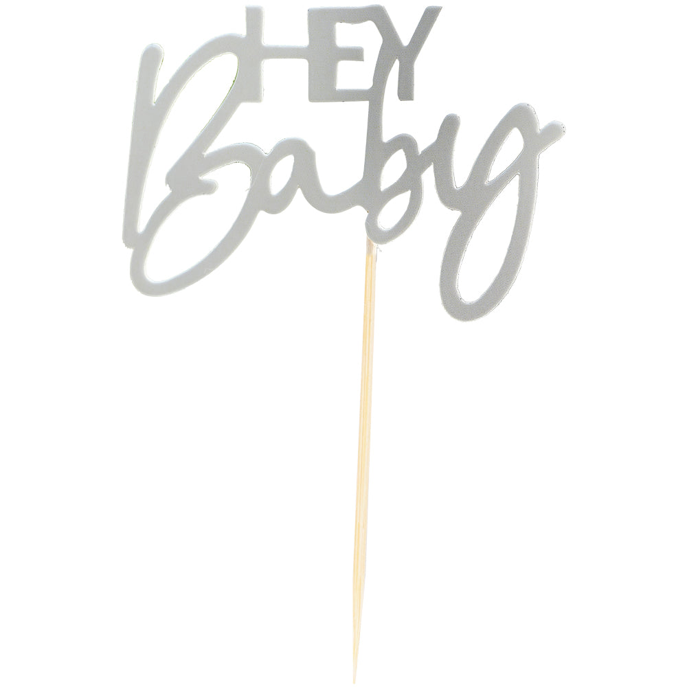 Hey Baby Sage Baby Shower Cupcake Toppers