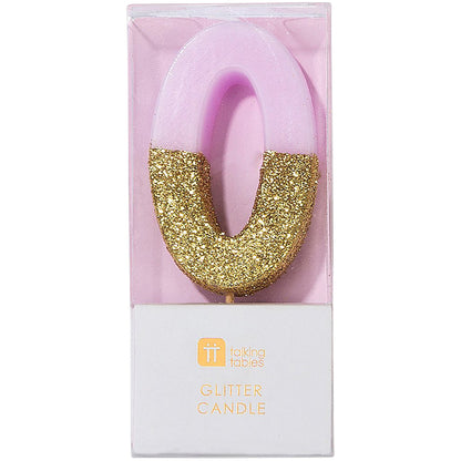 Pink Glitter Number Candle 0