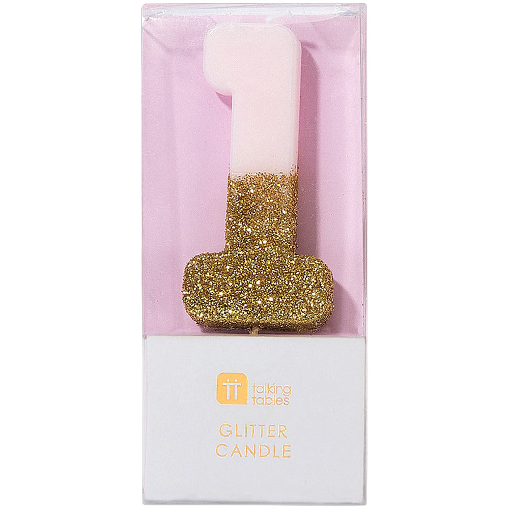 Pink Glitter Number Candle 1