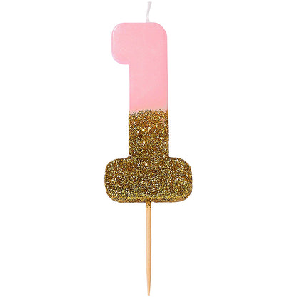 Pink Glitter Number Candle 1