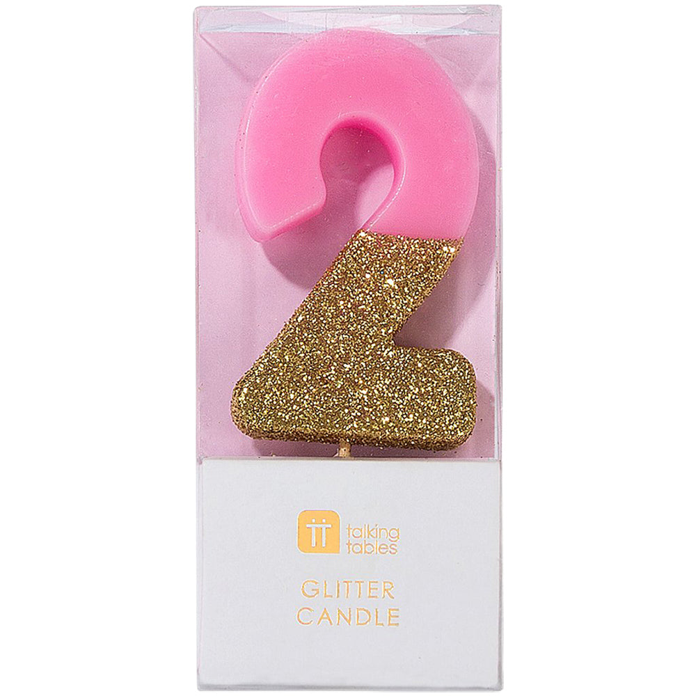 Pink Glitter Number Candle 2