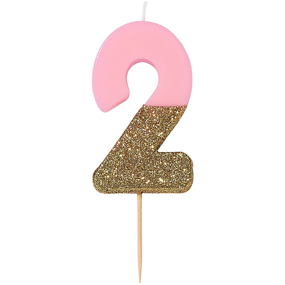 Pink Glitter Number Candle 2