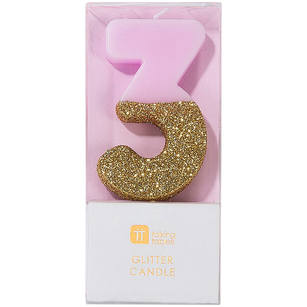 Pink Glitter Number Candle 3