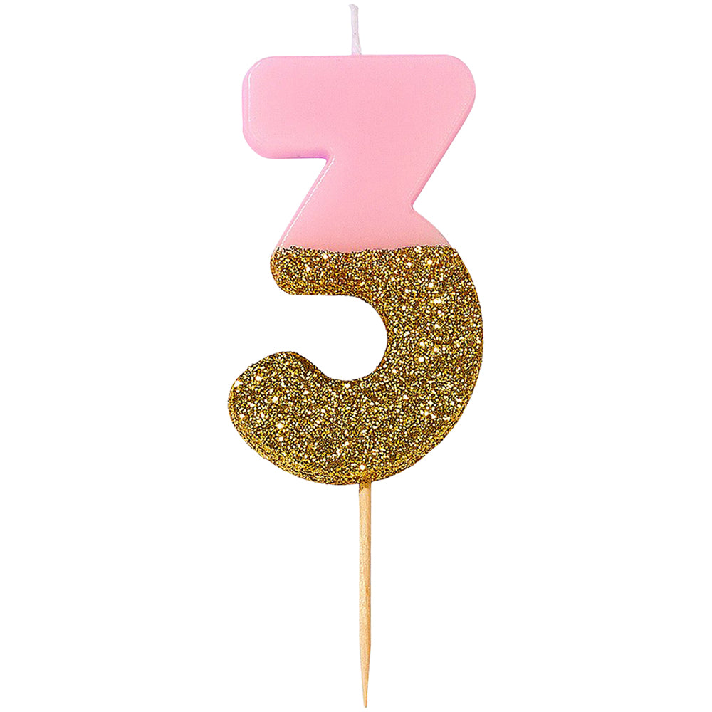 Pink Glitter Number Candle 3