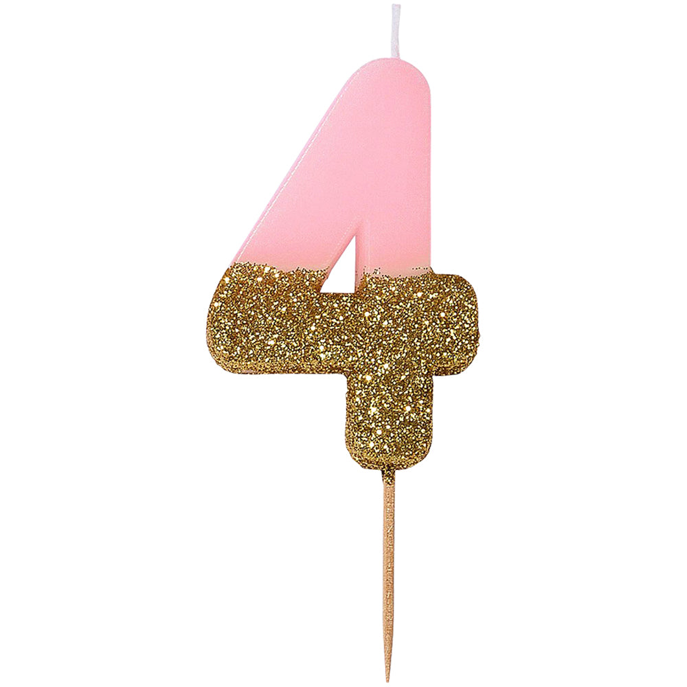 Pink Glitter Number Candle 4