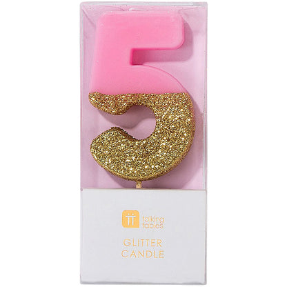 Pink Glitter Number Candle 5
