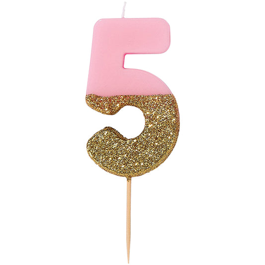 Pink Glitter Number Candle 5