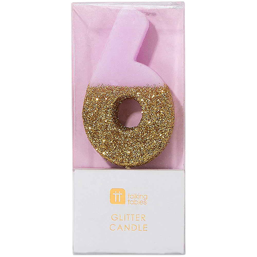 Pink Glitter Number Candle 6